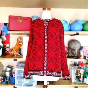 VNTG 90s LL Bean Intarsia Winter HEAVY Cardigan 100% Cotton Size M Brrrr